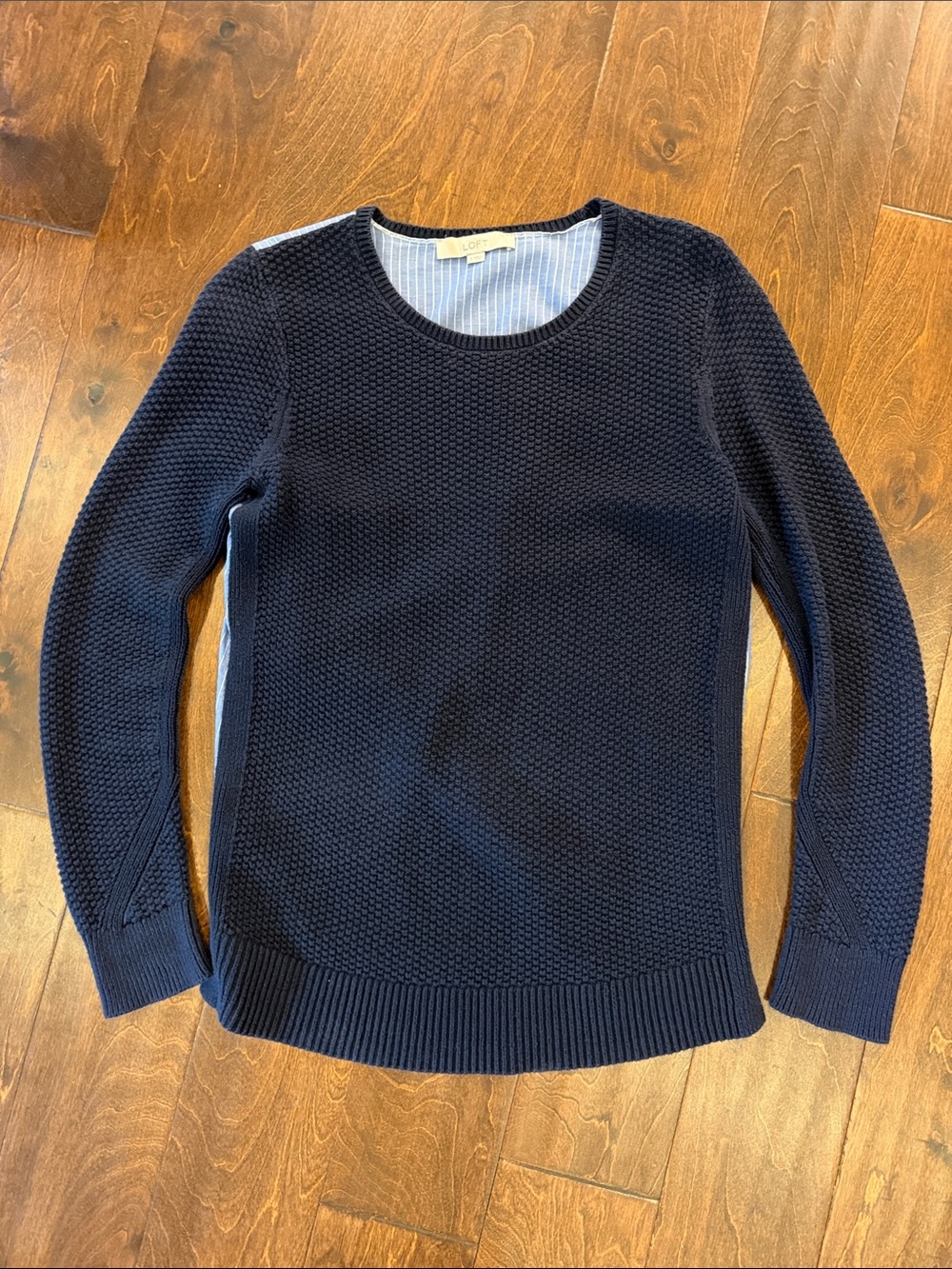 LOFT Navy Textured Crewneck Sweater